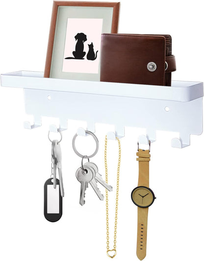 GTK Key Holder for Wall, Key Hooks with 6 Hooks, Wall Mounted Key Holder for Hallway, Self Adhesive Key Rack(White)