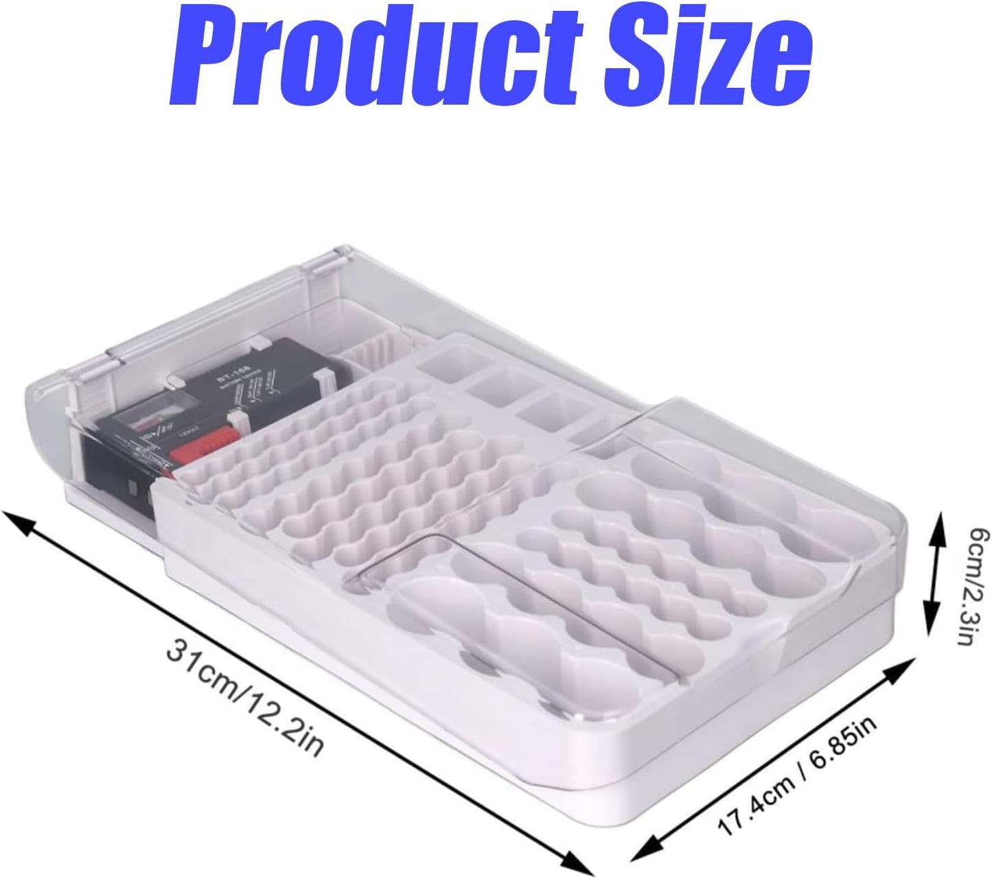 Battery Organizer Storage Case with Tester,Clear Lid Battery Storage Organizer,Holds 93 Batteries Battery Storage Box Battery Carrying Case（Batteries are Not Included）
