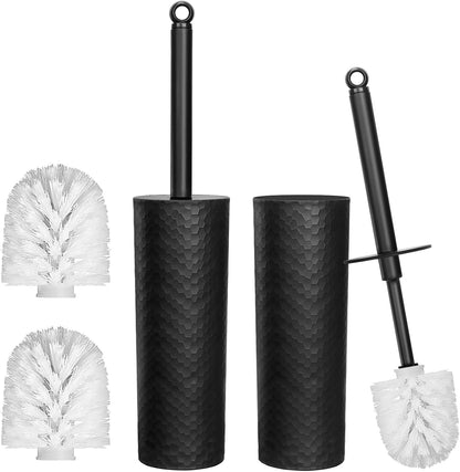 Topsky 2 Pack Compact Toilet Brush & Holder Set, Plastic Round Barrel Loo Brush with 2 Replacement Toilet Brush Head, Durable for Bathroom Toilet, Gray