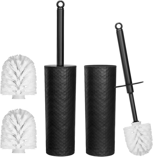 Topsky 2 Pack Compact Toilet Brush & Holder Set, Plastic Round Barrel Loo Brush with 2 Replacement Toilet Brush Head, Durable for Bathroom Toilet, Gray