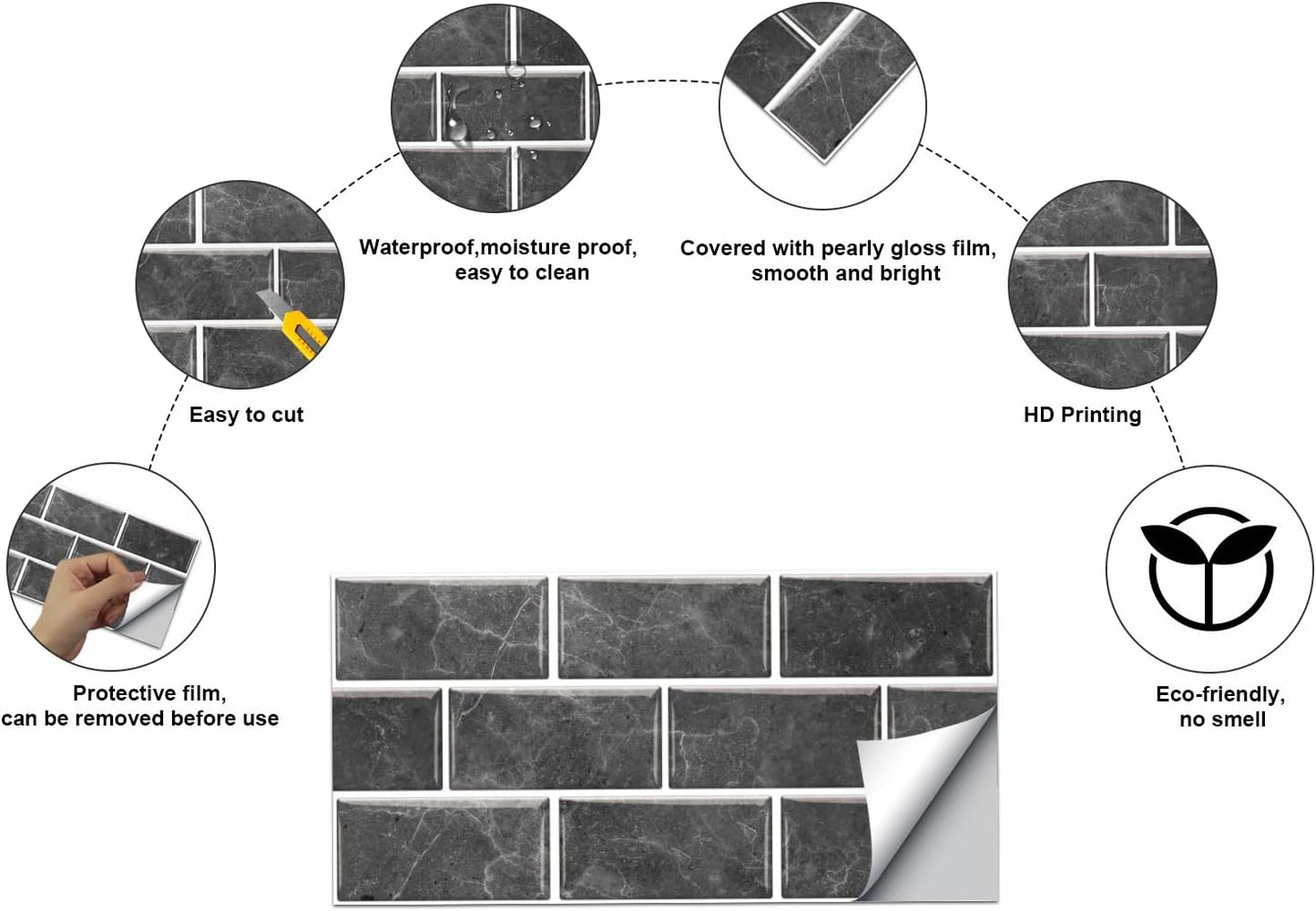 12-Sheet White Peel and Stick Wallpaper, Subway Tile 6''x12'' Self Adhesive Wall Tiles Waterproof PVC Stick on Backsplash Vinyl Decorative Tiles Stickers for Kitchen Bathroom