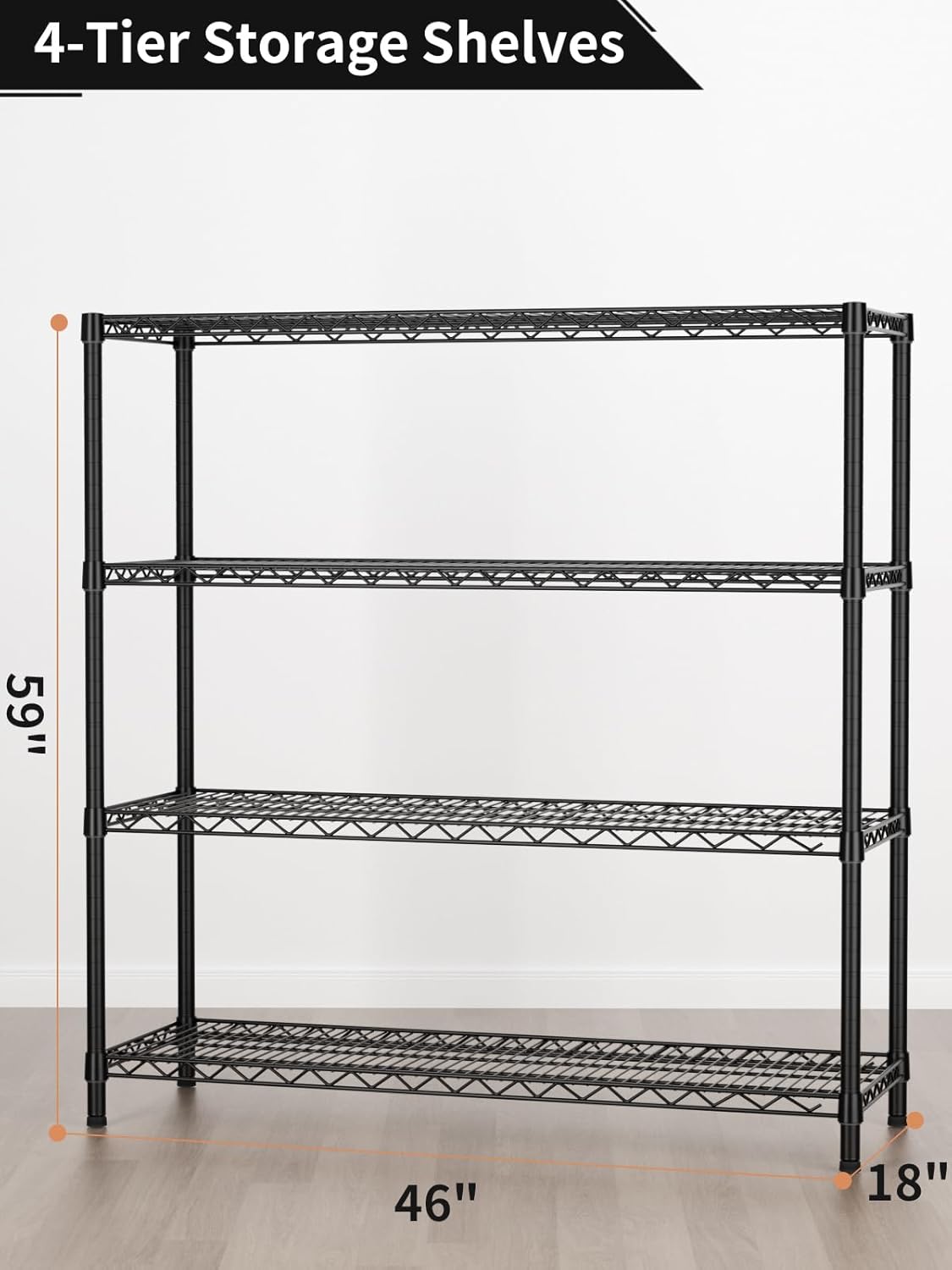 Golpart 4 Tier Adjustable Storage Shelves Metal Utility Shelf Wire Shelving Unit Organizer Rack for Home Kitchen Office Bathroom Pantry Room 12" D x 18" W x 44" H
