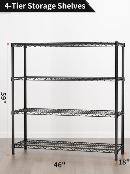 Golpart 4 Tier Adjustable Storage Shelves Metal Utility Shelf Wire Shelving Unit Organizer Rack for Home Kitchen Office Bathroom Pantry Room 12" D x 18" W x 44" H