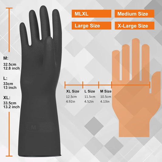 Beieverluck 10 Pairs Chemical Resistant Gloves, Reusable Heavy Duty Rubber Work Gloves with Textured Palm, Black Cleaning Dishwashing Gloves, X-Large