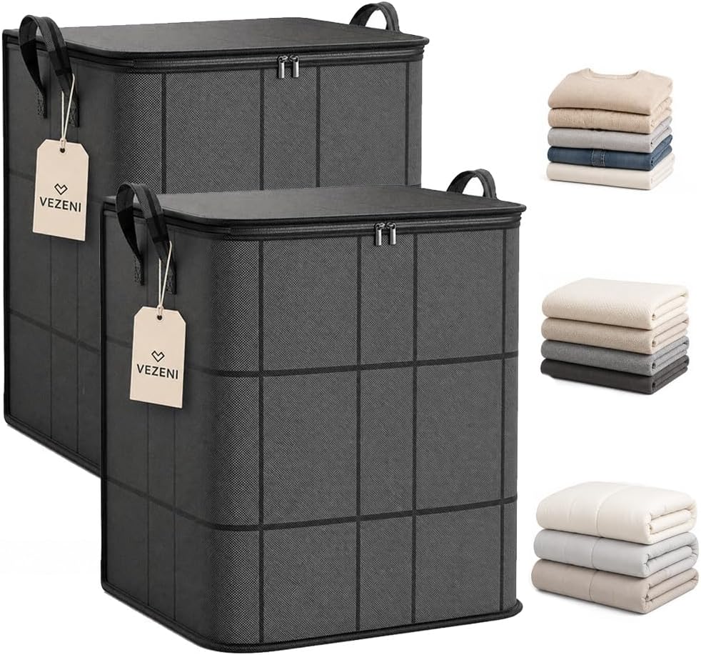 Spacious Moving Storage Bin Blanket Storage Bags with Zipper and Handles Large Foldable Bedding Winter Clothes Quilts Comforter Sweaters Organizer Machine Washable Capacity Fabric