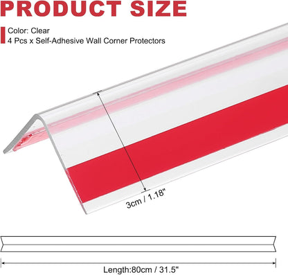 uxcell 4Pcs Wall Corner Protector, Self Adhesive Clear Corner Protector Strip for Door Wall Table Cabinet Furniture Edge Guard 31.5" x 0.98"