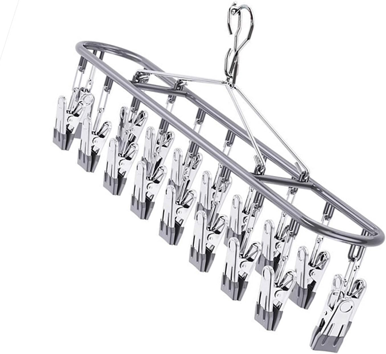 Clothes Drying Rack with 20 Clips, Hanging Laundry Hanger Dryer Rack, Stainless Steel Sock Dryer Clip for Home Camping Accessory Portable Outdoor Sock