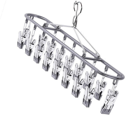 Clothes Drying Rack with 20 Clips, Hanging Laundry Hanger Dryer Rack, Stainless Steel Sock Dryer Clip for Home Camping Accessory Portable Outdoor Sock