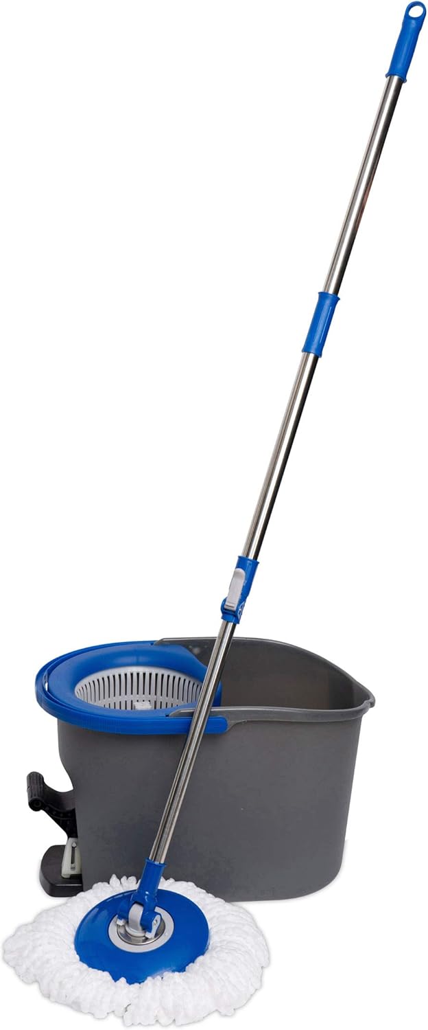 Simpli-Magic 79349 Spin Mop Cleaning System with 3 Microfiber Mop Heads, Red/Black