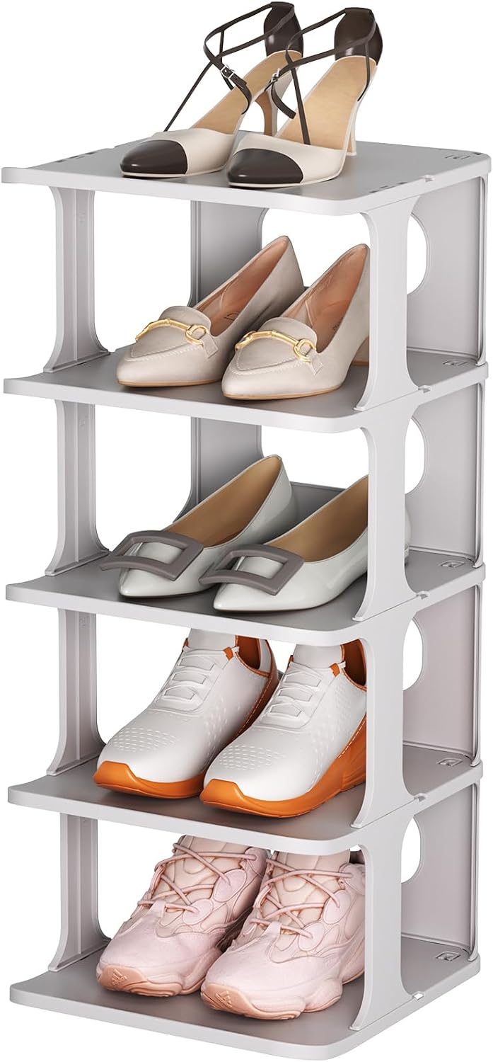 HAIXIN Vertical Narrow Tall Shoe Rack for Front Door Entrance, 7-Tier Sturdy Stackable Shoe Rack Organizer for Closet Entryway, Corner Shoe Storage Shelf Shoe Cubby