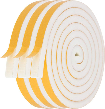 Door Weather Stripping-3 Rolls, 1/2 Inch Wide X 1/2 Inch Thick Total 20 Feet Long, Adhesive Foam Seal Tape for Window Insulation(6.5ft x 3 Rolls)