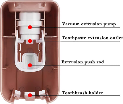 2 Slot Toothbrush Holder and Toothpaste Dispenser Wall Mounted, Automatic Toothpaste Squeezer, 2 in 1 Tooth Brush Toothpaste Organizer for Shower (Grey)