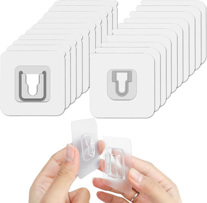 10 Pairs Double Sided Adhesive Wall Hooks Transparent - Self Mount Holder Hanger, Strong A+B Buckle Combination, 22lbs/10kg Max Heavy Duty, No-Trace Hanging for Bathroom, Kitchen, Office (20pcs)