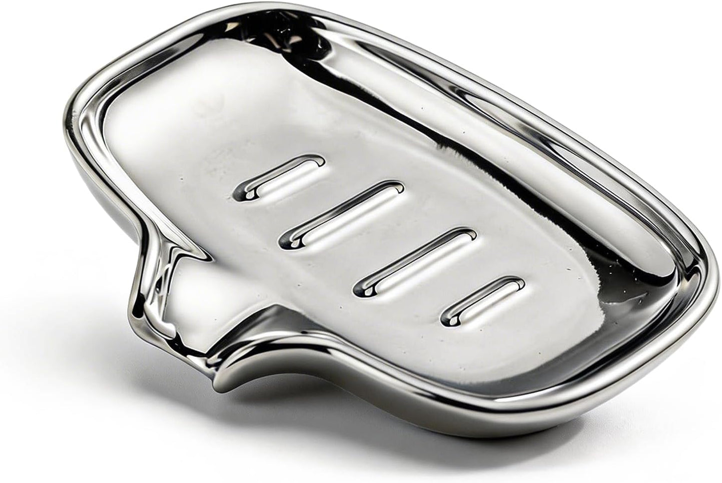 Polished Silver Soap Dish | Self-Draining Bar Soap Holder with U-Shaped Drainage, Decorative Soap Tray for Bathroom Shower & Kitchen Sink