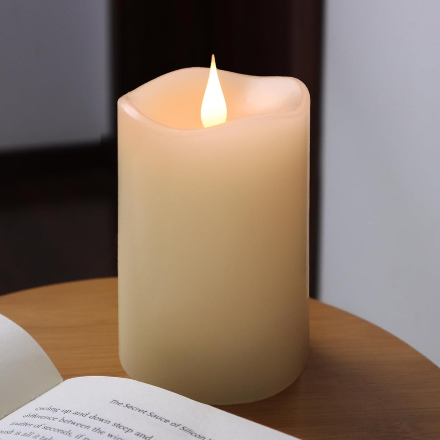 TECHLONG Flameless Candles Battery Operated with Remote Timer, 3D Moving Flame Flickering, Last 600+ Hours Battery Candles, 3" x 3" Ivory Real Wax Electric LED Candle for Wedding Party, Set of 2