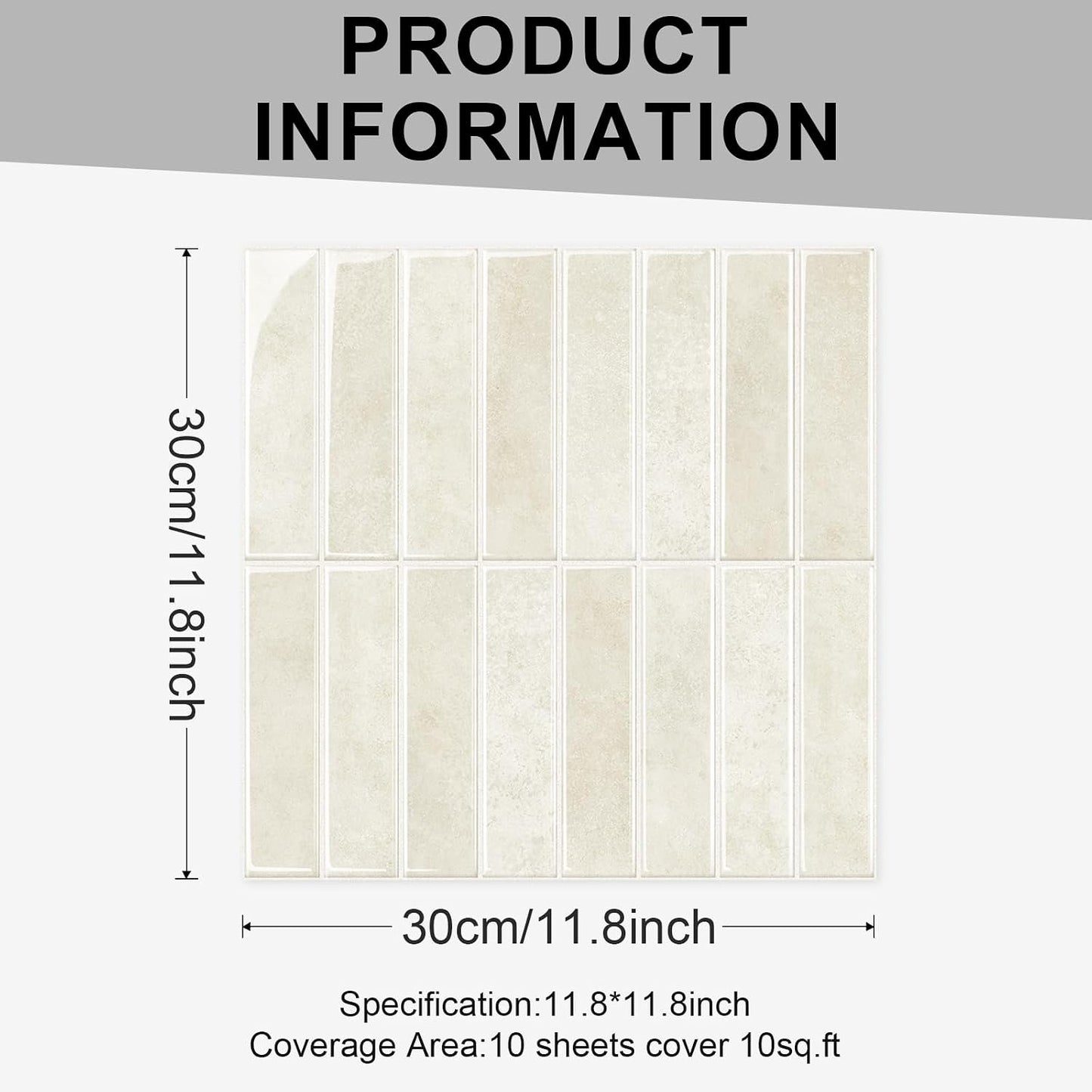 10 Sheets Thicker Design Peel and Stick Backsplash, Self Adhesive Wall Tiles, Stick on Backsplash for Kitchen and Bathroom, 11.8"x11.8",Beige