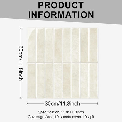 10 Sheets Thicker Design Peel and Stick Backsplash, Self Adhesive Wall Tiles, Stick on Backsplash for Kitchen and Bathroom, 11.8"x11.8",Beige