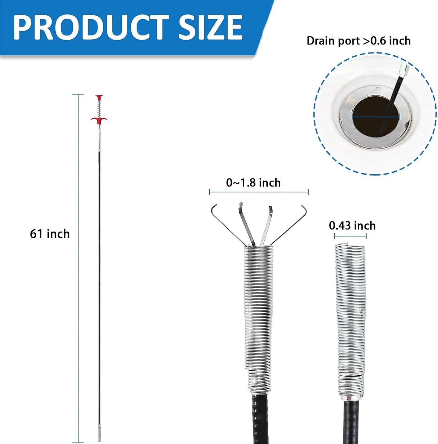 Drain Snake,76 inch Flexible Grabber Claw Pick Up Reacher Tool,Drain Clog Remover - Gutter Cleaning Tools for Home Sink, Bathroom Tub,Drain, Toilet, Tight Spaces