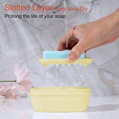 Quatish Leakproof Soap Dish with Lid & Draining Layer, Shatterproof Travel Bar Soap Holder Case Container, Portable Travel Size Toiletries Essentials for Camping, Gym, Bathroom, Black
