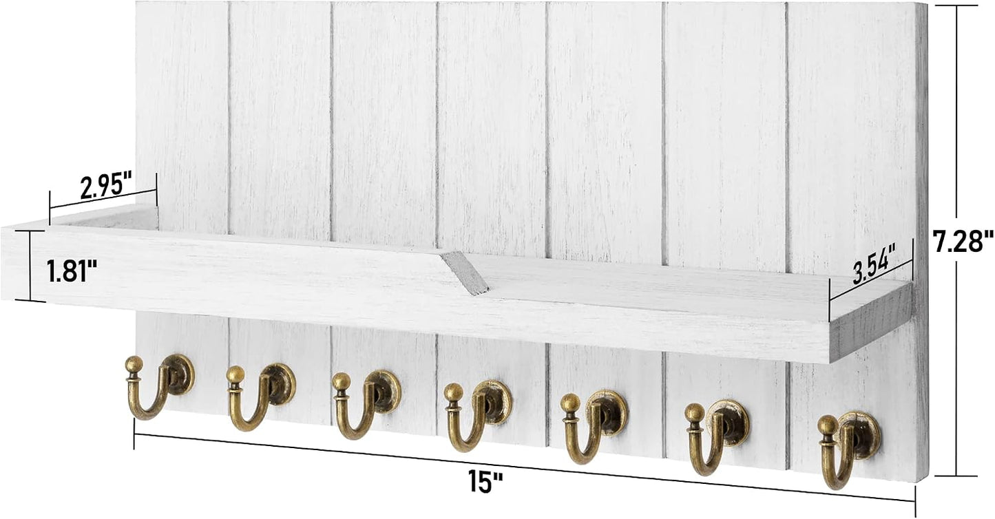 Rebee Vision Decorative Key Holder Wall Mount - Rustic Key Holder for Wall with Shelf and Mail Organizer for Living Room Decor - Home Essentials for Home Improvement (Brown, 3.54" x 10" x 7.28")