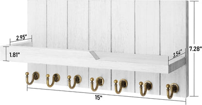 Rebee Vision Decorative Key Holder Wall Mount - Rustic Key Holder for Wall with Shelf and Mail Organizer for Living Room Decor - Home Essentials for Home Improvement (Brown, 3.54" x 10" x 7.28")