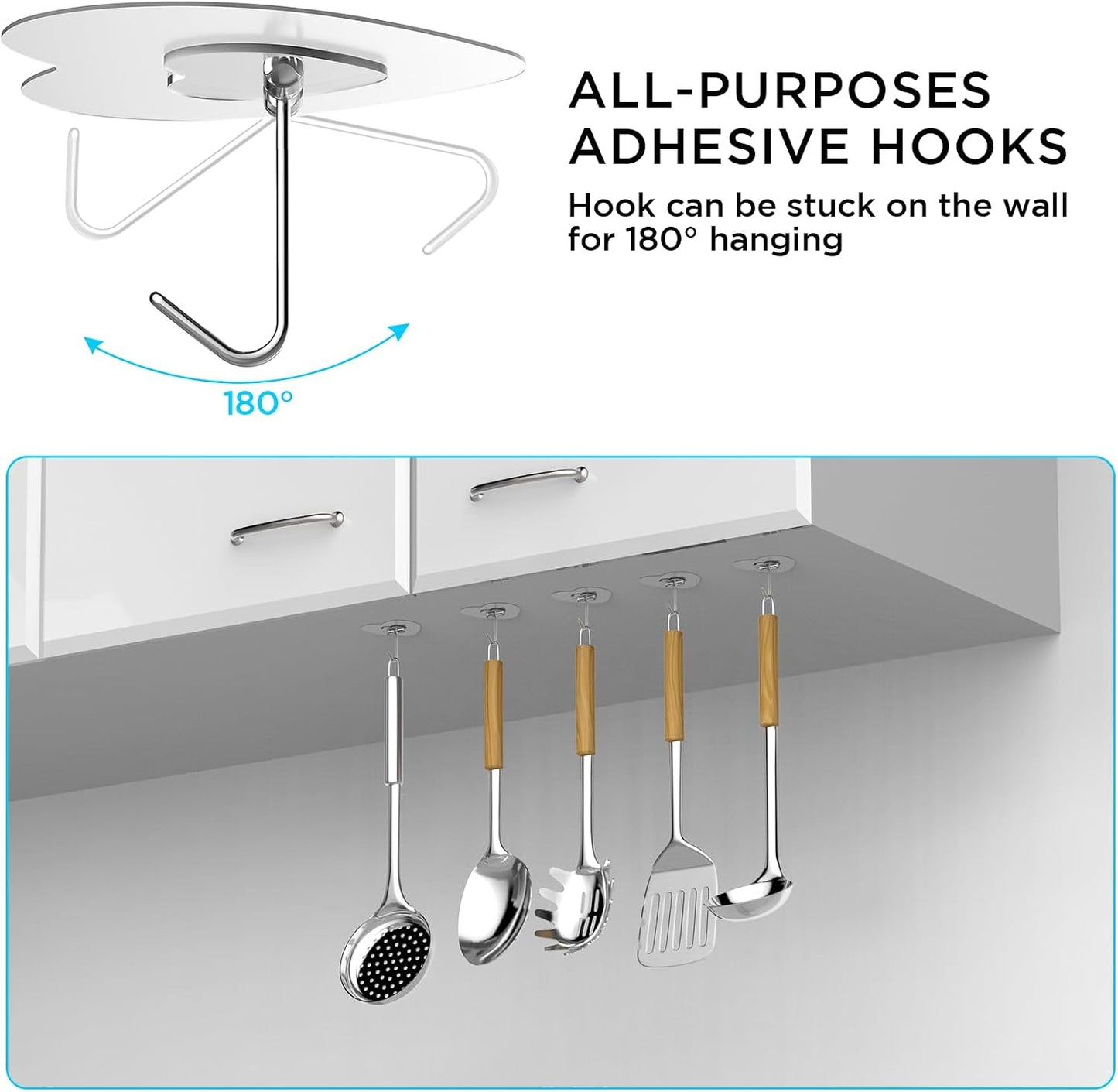 Adove Adhesive Hooks for Hanging, 24 Pack Heavy Duty Wall Hooks, Towel Coat Hooks Waterproof, Transparent Self Adhesive Sticky Hook for Kitchen Keys Glass Door,No Nail Utility Ceiling Hooks