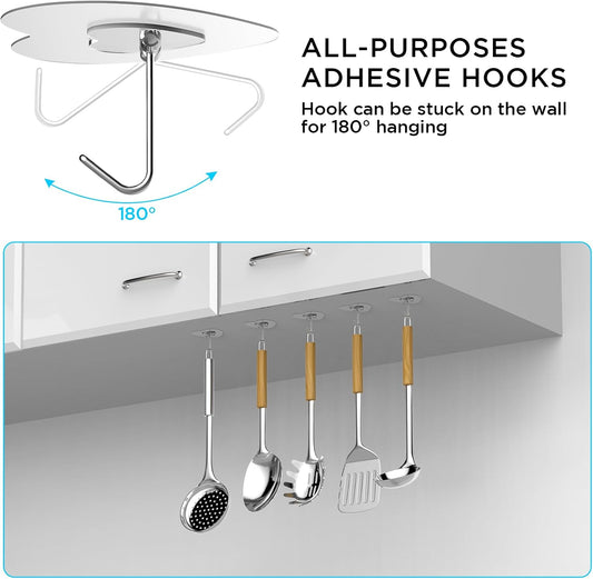 Adove Adhesive Hooks for Hanging, 24 Pack Heavy Duty Wall Hooks, Towel Coat Hooks Waterproof, Transparent Self Adhesive Sticky Hook for Kitchen Keys Glass Door,No Nail Utility Ceiling Hooks