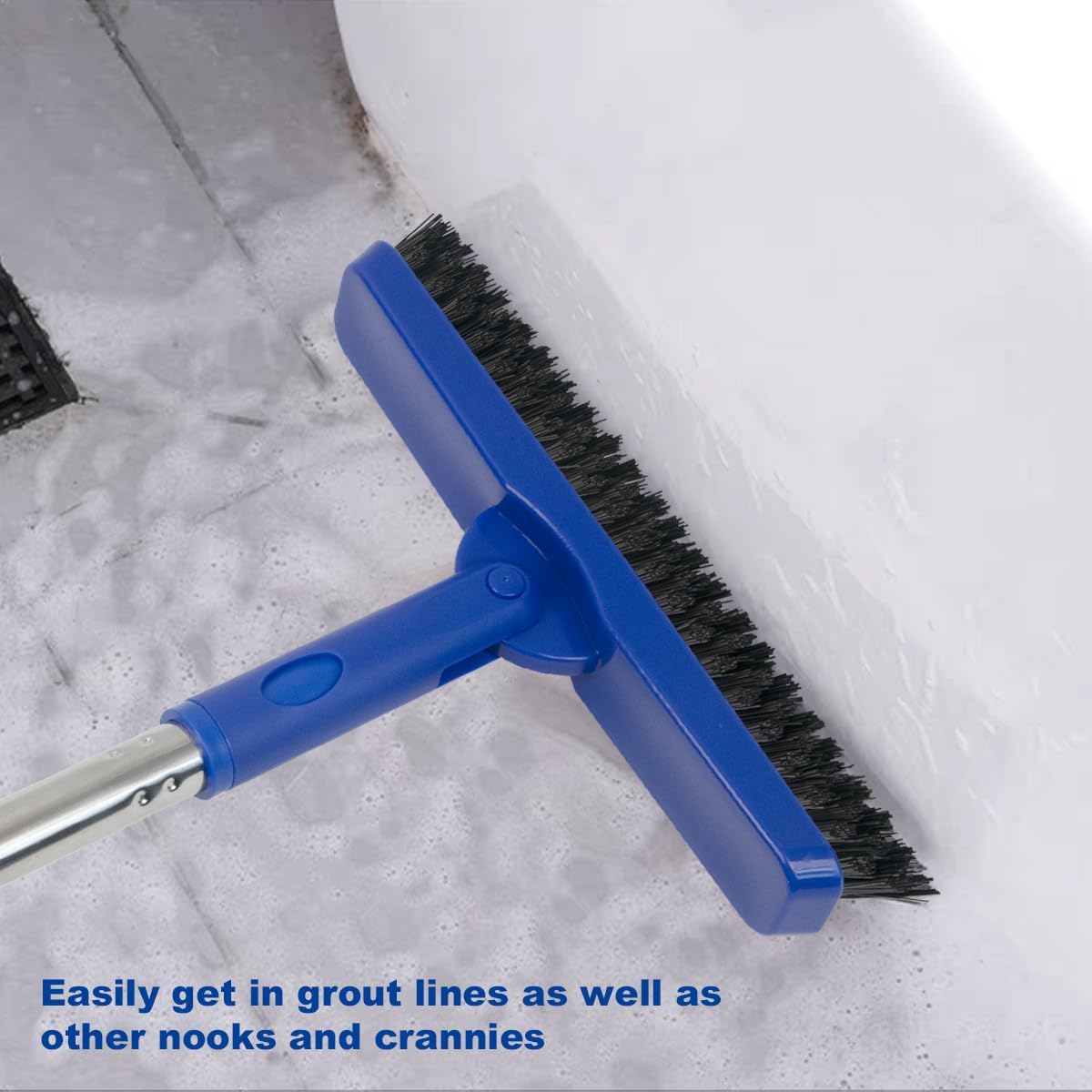 CELOX Grout Brush with Long Handle, 180°Rotation Tile Grout Cleaning Brush, Gray