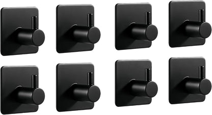 4 Pack Adhesive Hooks for Hanging - 304 Stainless Steel Heavy Duty Wall Hooks, Waterproof & Rustproof Towel Hooks for Bathroom, Self Adhesive Coat Hooks for Kitchen, Closet, Home Organization, Black