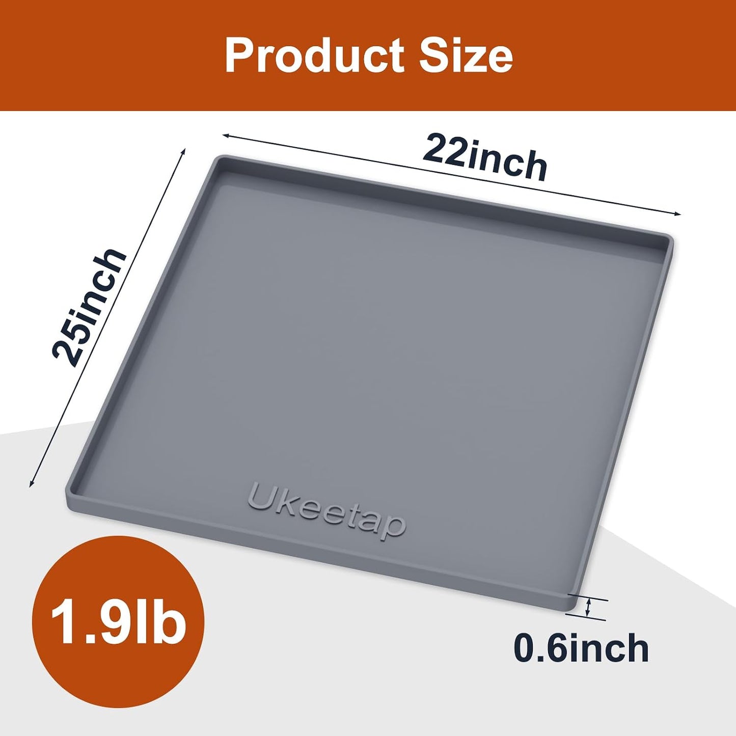 ukeetap Extra Thick Silicone Mat Waterproof with Raised Edge 19” x 12”, BPA Free Non-Slip Dog & Cat Food Mat, Feeding Mat for Food and Water Bowls, Spill Proof Mat to Protect Floors, Black