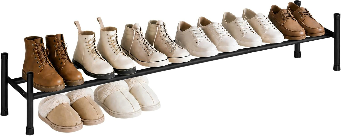 STORAGE MANIAC Long Expandable Shoe Rack, 18 Pairs Metal Wide Stackable Shoe Rack, Adjustable Shoes Shelf, Freestanding Shoes Organizer for Closet, Entryway, Hallway, Garage, Front Door, 3 Tiers
