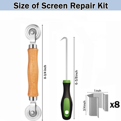 King&Charles 3 in 1 Screen Repair Kit, Bearing Steel Screen Roller Tool with 0.14 in x 32 ft Spline and Removal Hook for Window Screens, Screen Doors, Patio and RV Mesh Replacement