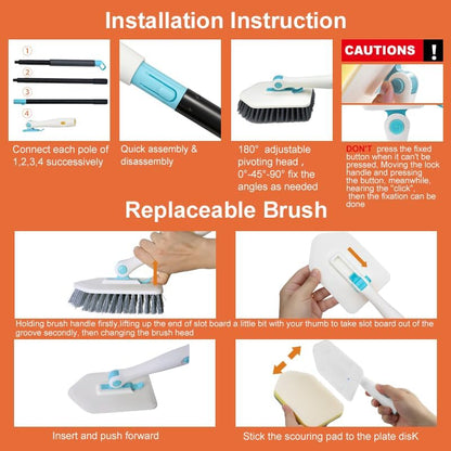 Long Handled Scrub Brush for Shower，3-in-1 Cleaning Brushes with 3 Different Function Cleaning Heads Brush for Shower Cleaning Bathroom Kitchen Walls Tub Tile