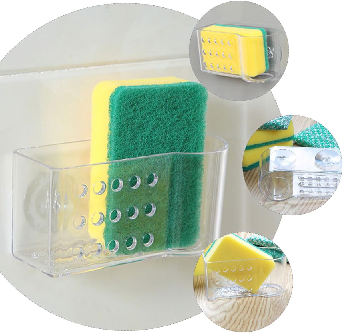 Uonlytech Kitchen Sponge Storage Rack and Cleaning Cloth Drainer, Wall-Mounted Single-Layer Organizer, Space-Saving Kitchen Drying Rack for Sink, 2pcs Household Storage Brackets