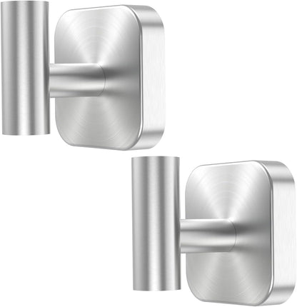 Aikzik Silver Replaceable Adhesive Hooks Heavy Duty, Stainless Steel Towel Hooks for Bathrooms & Shower-Tiles, Glass Door, Wall Hooks for Walls No Damage, Towel Holder Sticky Hooks for Hanging- 2 Pack