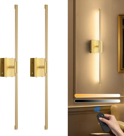 SAIMAND Wall Sconces Set of 2 Battery Operated, Wireless USB Rechargeable Wall Lights with Remote Control, 360° Rotation, 8000mAh LED Dimmable Picture Lamp for Living Room,Bedroom,Hallway (30in Black)