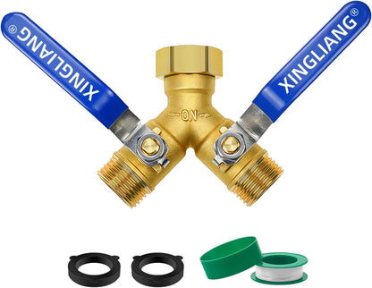 Hose Splitter, Garden Hose Splitter 2 Way with 304 Stainless Steel Long Handle, Heavy Duty Outdoor Brass Hose Splitter Y Tap Splitter 4" Extra Long Metal Handle, 3/4" GHT Thread