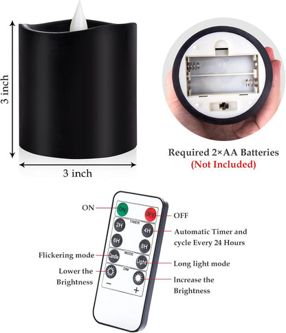 3"x4" Flickering Flameless Battery Candles with Timer, White Realistic LED Pillar Candles, Set of 2 Large Remote-Operated Candles for Home Indoor/Outdoor & Holiday Decor