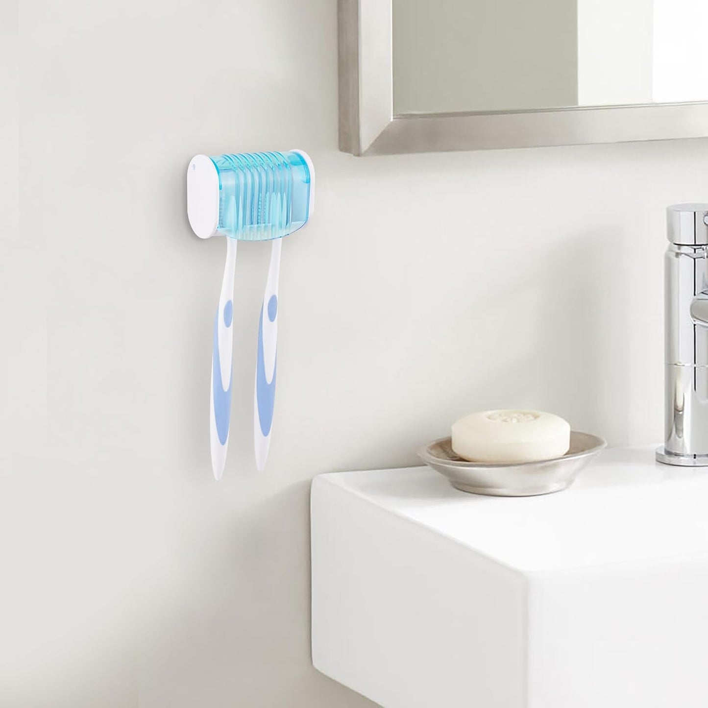 1 Pack Toothbrush Holder Wall Mounted with Cover for Bathroom, 2 Slots Toothbrush Storage Organizer for Shower, Self Adhesive Toothbrush Hanger (Grey)
