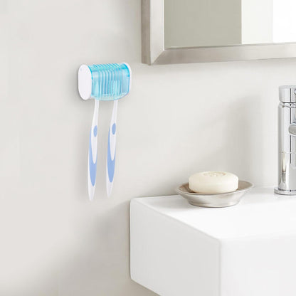 1 Pack Toothbrush Holder Wall Mounted with Cover for Bathroom, 2 Slots Toothbrush Storage Organizer for Shower, Self Adhesive Toothbrush Hanger (Grey)