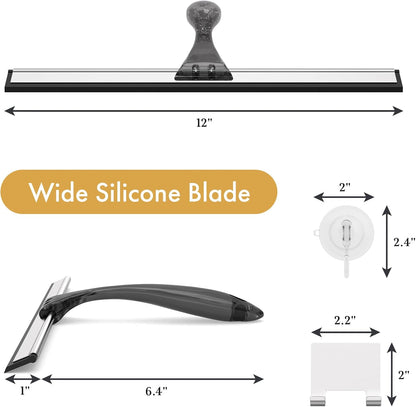 AmazerBath Shower Squeegee for Glass Doors, All-Purpose Squeegee with Suction Hook & Adhesive Hook, Clear Squeegee for Shower Glass, Windows, Mirrors, Tiles and Car Windows - 10 Inches, Clear