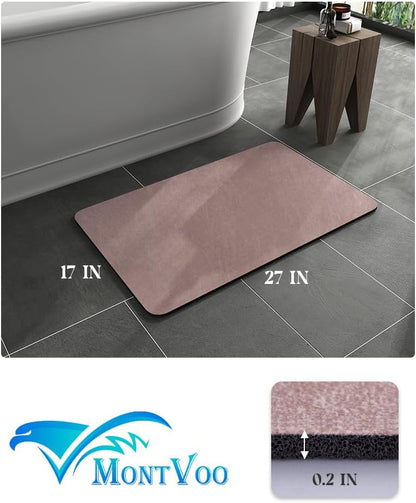 MontVoo -Bath Mat-Rubber Backing Non SlipThin Bathroom Rugs Fit Under Door- Quick Dry Absorbent Faux Suede Surface Grey Bathroom Floor Mats-Shower Rug for in Front of Bathtub Shower Gray 16x24