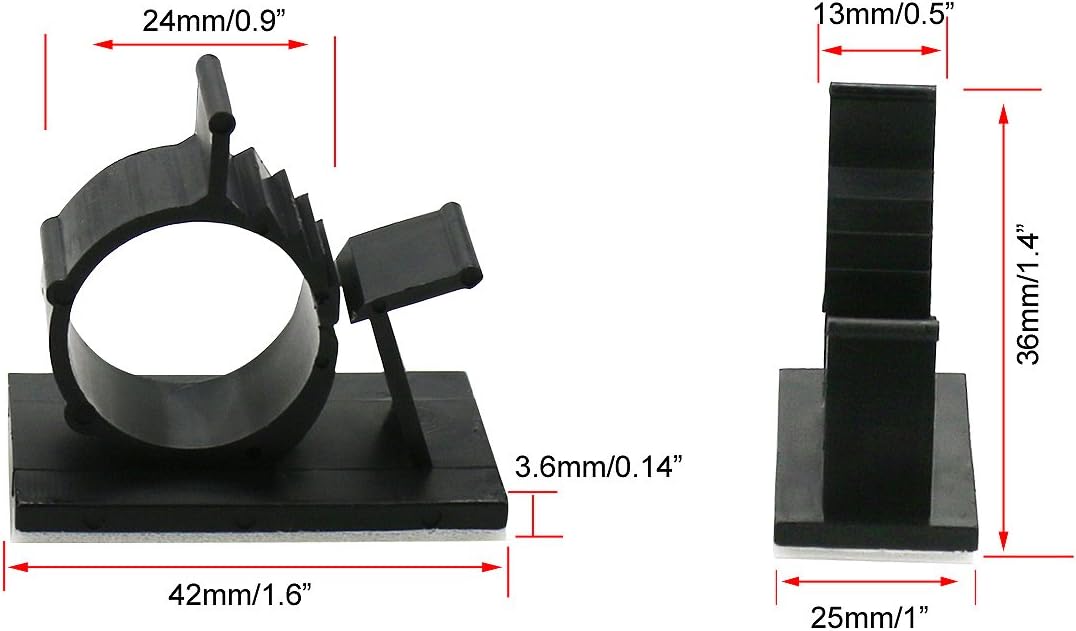 Cable Clips,GLE2016 Self-Adhesive Wire Holder Cable Organizer Cord Management Clamps with Adjustable Backed 20 Pack Black