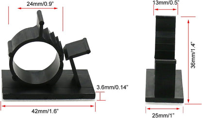 Cable Clips,GLE2016 Self-Adhesive Wire Holder Cable Organizer Cord Management Clamps with Adjustable Backed 20 Pack Black