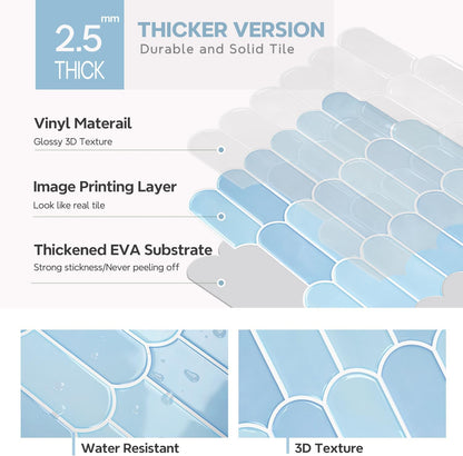 Vamos Tile Upgraded Thicker Design Peel and Stick Backsplash Tile, Self Adhesive Vinyl Wall Tiles, Stick on Backsplash for Kitchen, Bathroom, RV,Pantry,10-Sheet Grayish Blue Marble with White Grout
