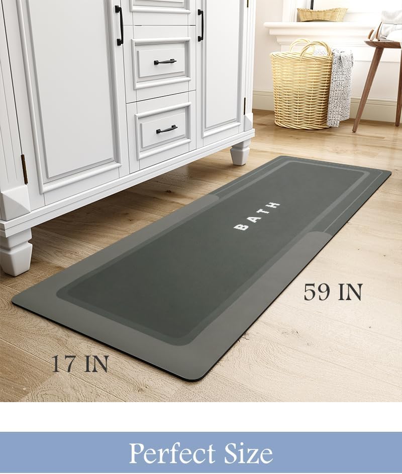 MontVoo-Bath Mat-Bathroom Mat Rug Non Slip Super Absorbent Stain Resistant Quick Dry Thin Bath Rug-Bath Mats for Bathroom Floor Bathtub Vanity-Bathmat Bath Rug Easy Care-17"x27" Grey