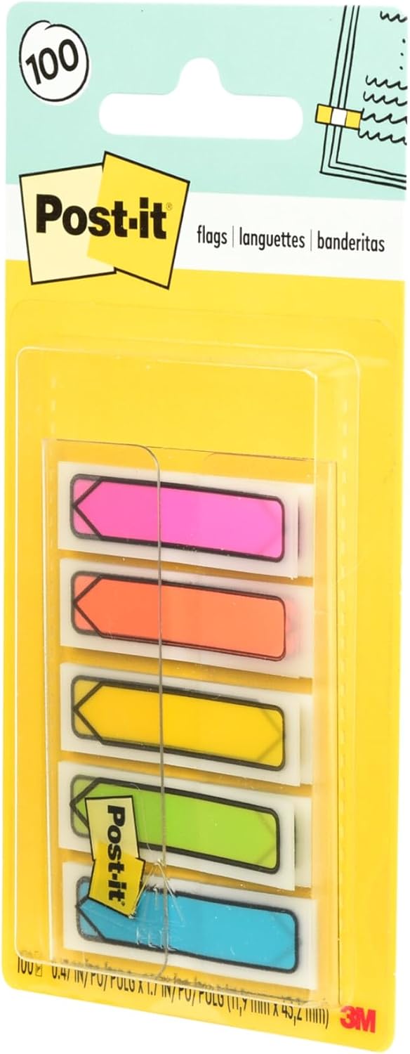 Post-it Arrow Flags, 0.47 x 1.7 in, Bright Colors, 1 Dispenser, 100 Flags | Removable Page Markers for Planners, Journals, and Calendars