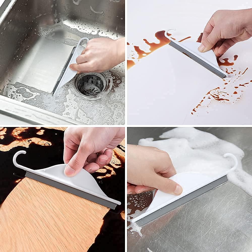 Tiny Bathroom Shower Mirror Squeegee with Hanging Hook, Silicone Mini Kitchen Countertop Squeegee, Water Wiper Scraper Cleaner Tool for Cleaning Sink, Counter, Tiles, Handy Window Glass Water Blade