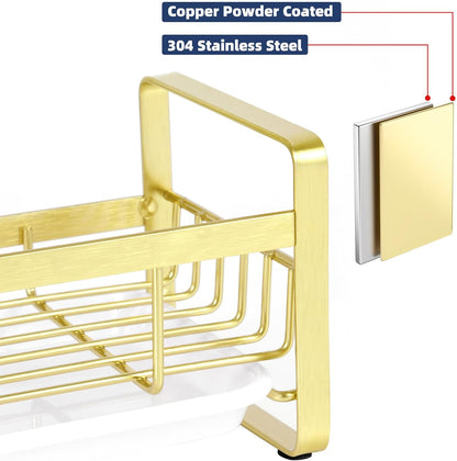 HULISEN Kitchen Sink Sponge Holder, 304 Stainless Steel Kitchen Soap Dispenser Caddy Organizer, Countertop Soap Dish Rack Drainer with Removable Drain Tray, not Including Dispenser and Brush