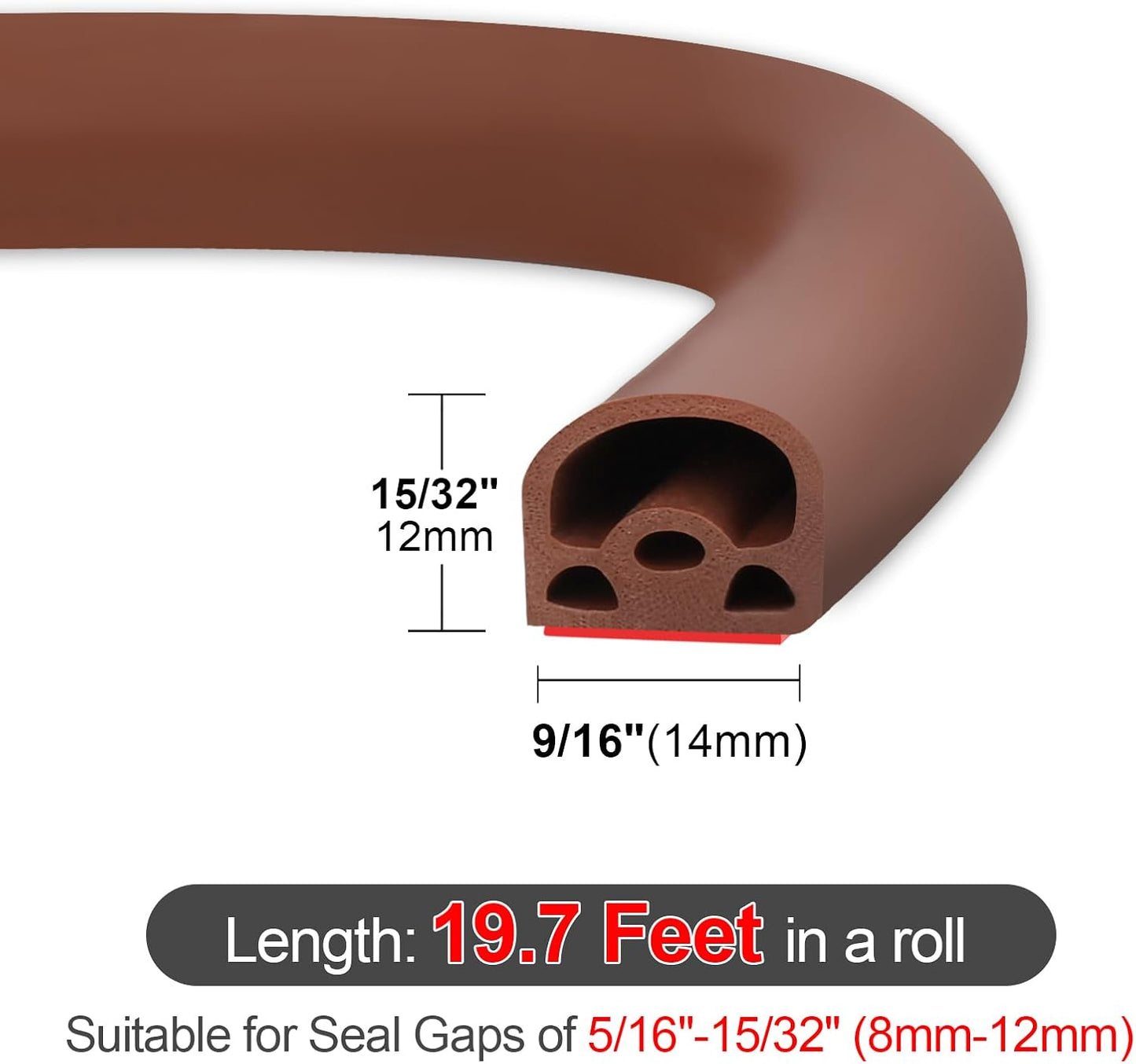 [New Upgrade] 19.7Ft Silicone Door Weather Stripping Door Seal Strip for Doors & Windows, Multi-Layer Soundproof Chamber Design, Self-Adhesive, Seal Large Gaps, Easy to Cut & Install